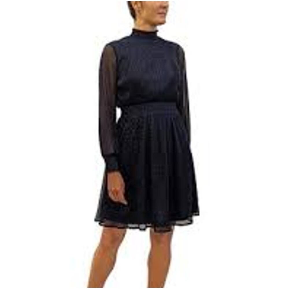 SAM EDELMAN Metallic Cocktail Dress 14 XL Midnight Blue Long Sleeve Holiday NWT